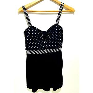 Mazu Swimsuit multiple print polka dots stripes one piece black white women's 10
